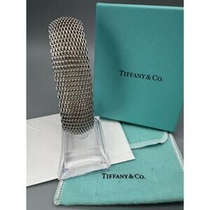 Tiffany & Co 925 Sterling Silver Somerset Narrow Mesh Bangle 20mm Bracelet 7.5”